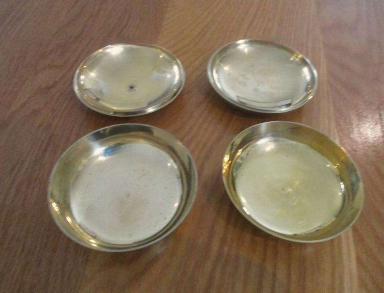Two lovely etched brass and pearly enamel lidded trinket dishes made in India