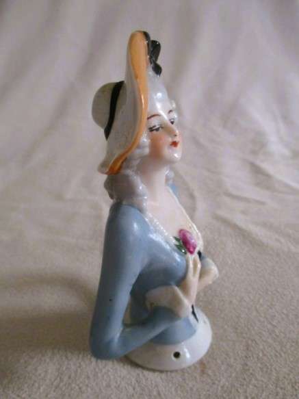 Vintage/antique porcelain pin cushion half doll - numbered