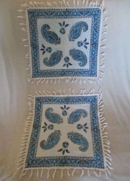Two beautiful square hand blocked (natural dyed) Iranian Ghalamkar Tale cloths - paisley design