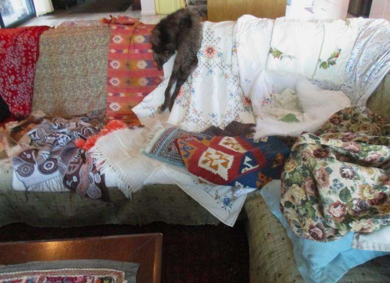 For the creative innovator - HUGE bag of fabrics to repurpose (including vintage real mink stole)