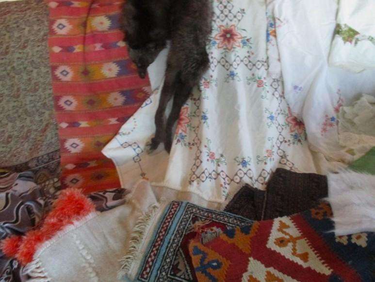 For the creative innovator - HUGE bag of fabrics to repurpose (including vintage real mink stole)