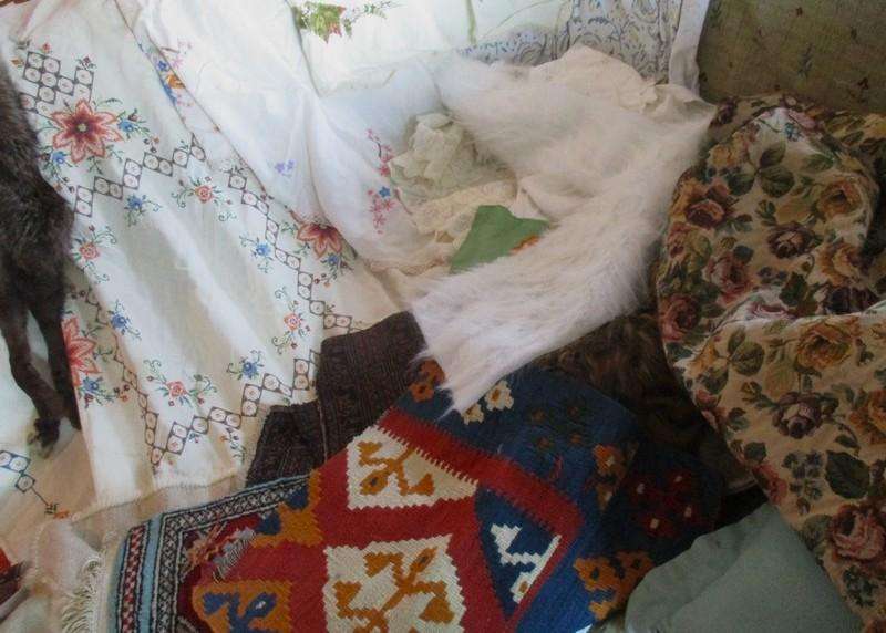 For the creative innovator - HUGE bag of fabrics to repurpose (including vintage real mink stole)