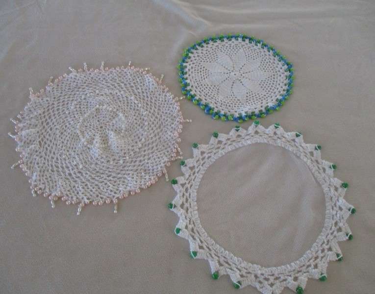 Three handy vintage beaded doilies