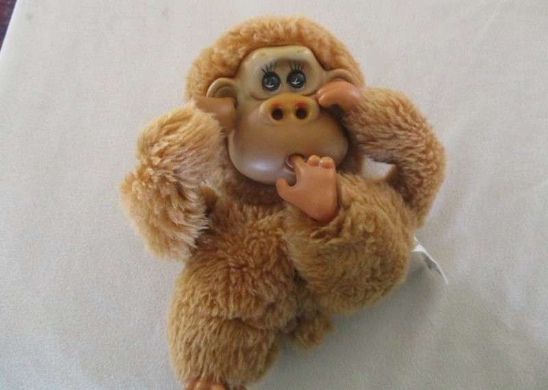 Adorable and mischievous Rutherford III - the Russ Berrie baby gorilla