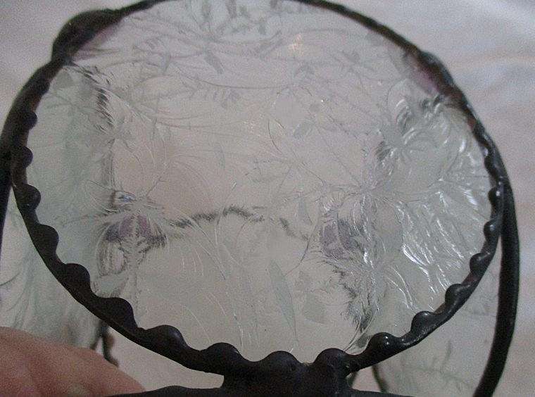 Decorative, nice-sized metal and textured glass candle holder