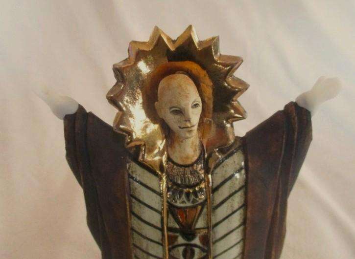 Awesome mystical stoneware ceramic with oxides sculpture  by South African artist Erna Dry