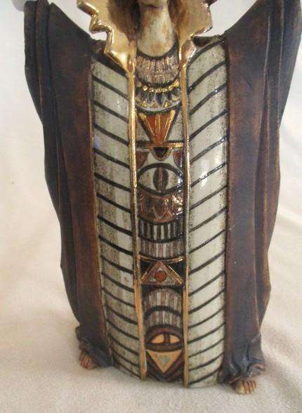 Awesome mystical stoneware ceramic with oxides sculpture  by South African artist Erna Dry