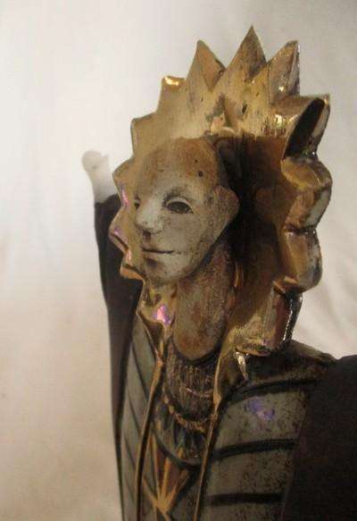 Awesome mystical stoneware ceramic with oxides sculpture  by South African artist Erna Dry