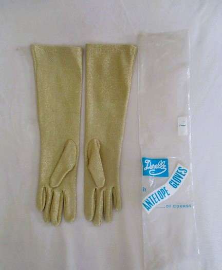 A pair of elegant gold long evening gloves -Dorelle antelope gloves