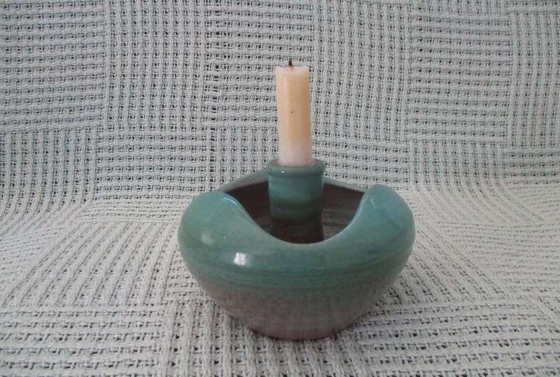 Beautiful turquoise glazed pottery candle holder cum vase - great centre piece