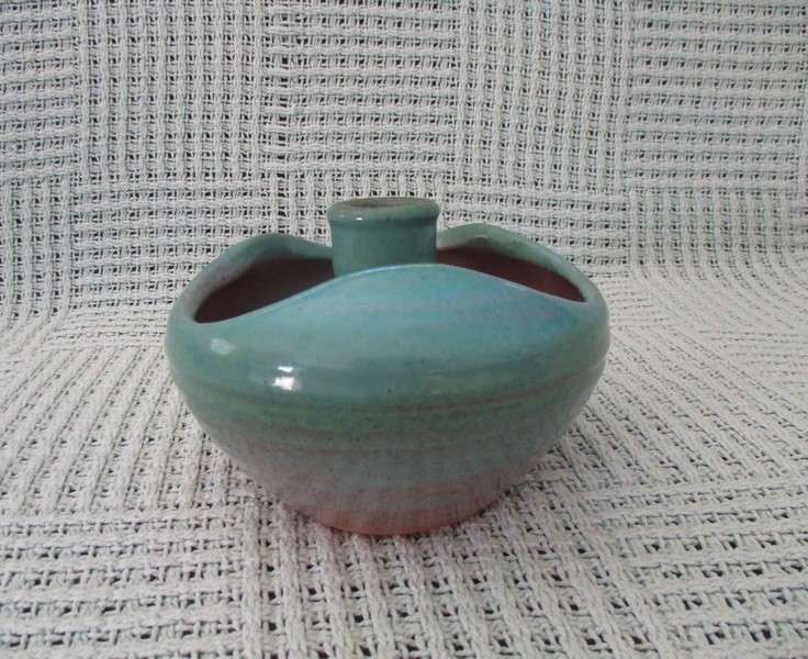 Beautiful turquoise glazed pottery candle holder cum vase - great centre piece