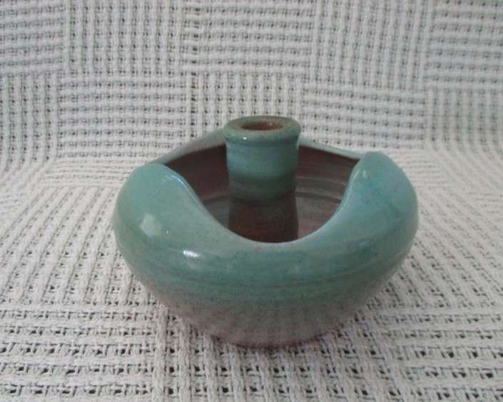 Beautiful turquoise glazed pottery candle holder cum vase - great centre piece
