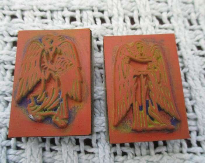 A box of twelve Angel blessing rubber stamps  with Archangel Michael base/applicator