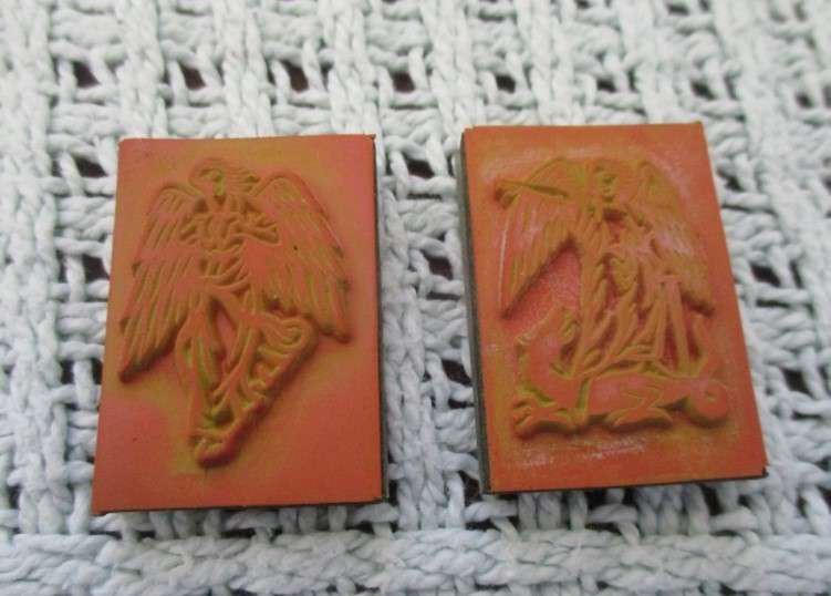 A box of twelve Angel blessing rubber stamps  with Archangel Michael base/applicator