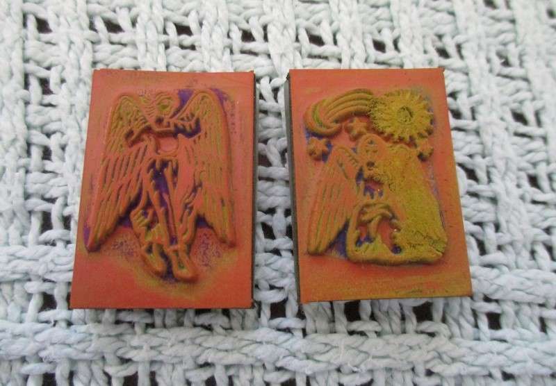 A box of twelve Angel blessing rubber stamps  with Archangel Michael base/applicator