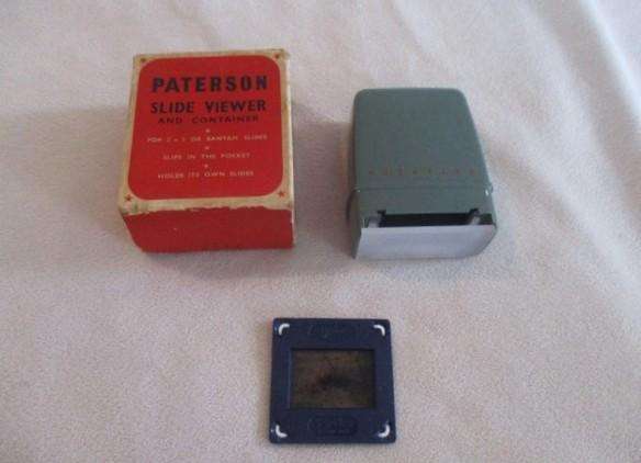 Vintage Paterson 2 x 2 (35mm) pocket slide viewer in box plus one slide