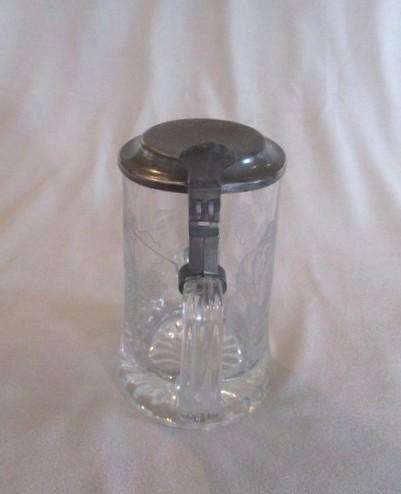 For the golfer - vintage Domex, Germany etched glass stein with pewter lid - golfing scene