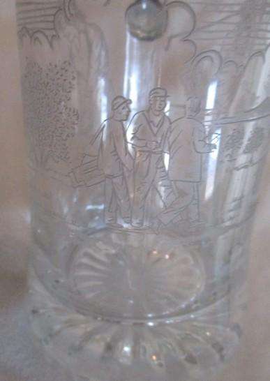 For the golfer - vintage Domex, Germany etched glass stein with pewter lid - golfing scene