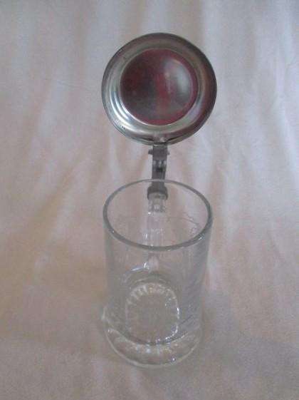 For the golfer - vintage Domex, Germany etched glass stein with pewter lid - golfing scene