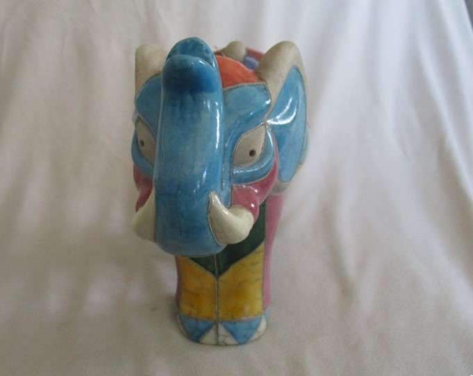 Very large collectable Raku elephant - signed by artist - awesome colours!