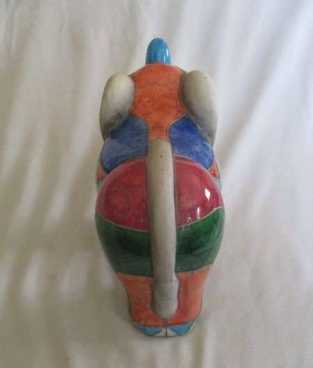 Very large collectable Raku elephant - signed by artist - awesome colours!