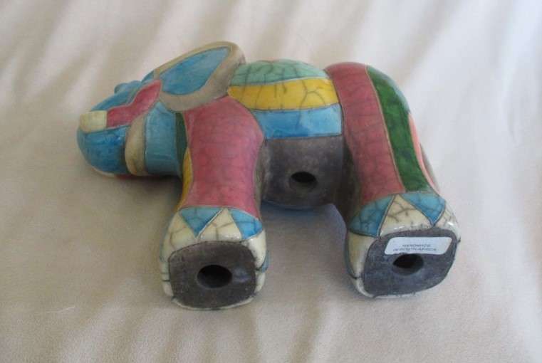 Very large collectable Raku elephant - signed by artist - awesome colours!