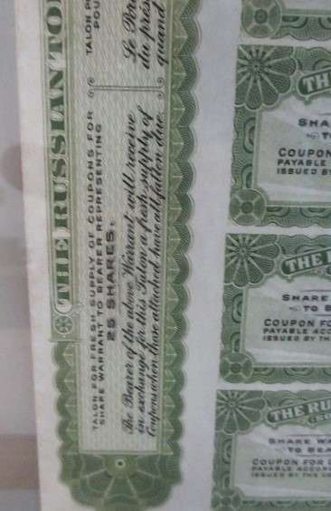 Interesting find!  1915 original, uncancelled share certificate - The Russian Tobacco Company
