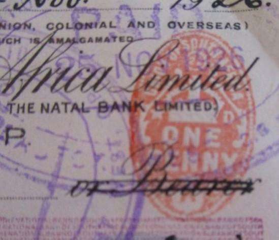 Batch of 25 antique 1926/27 National Bank of South Africa cheques in consecutive order