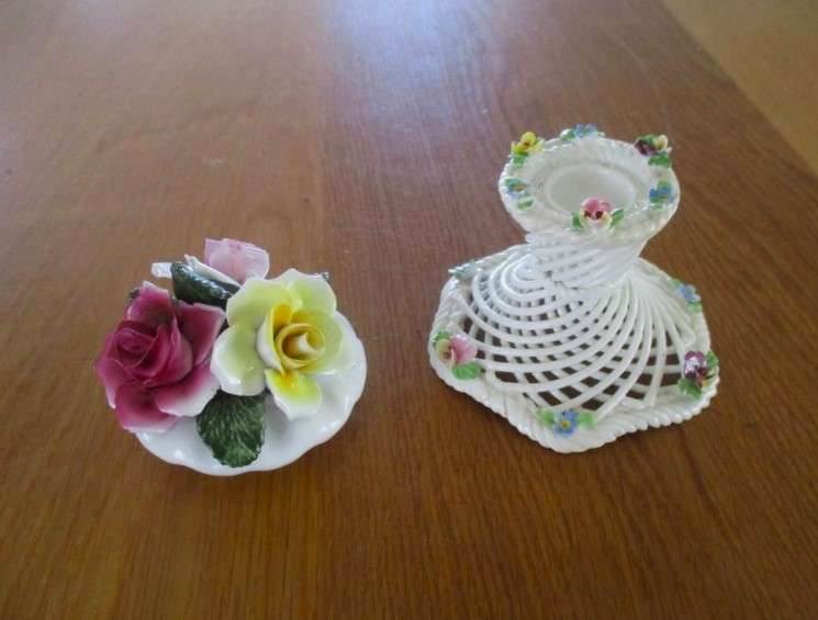 Dainty English fine bone china - Denton candle stick and Thorley posy
