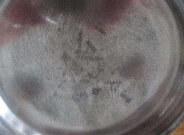 Vintage Sheffield, England Pewter Christening Mug with Stork handle and engraved clock