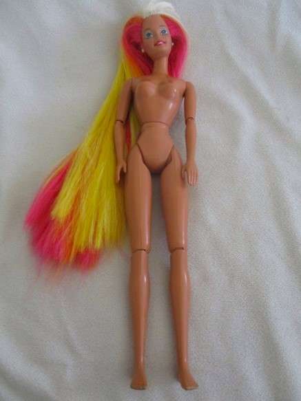 1990's articulated Mattel Barbie doll with very long, soft rainbow hair - Hula Barbie?