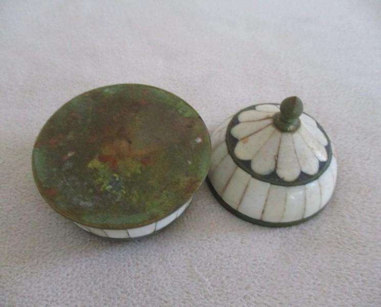 A batch of five small vintage bone/tusk, metal and ceramic Chinese collectables