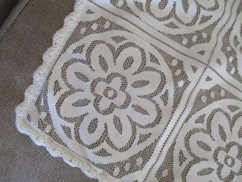 Beautiful large lace table cloth with crocheted border - 189cm x 182cm