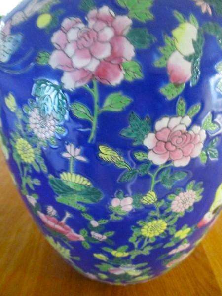 Huge, heavy Chinese Famille Verte jar with stunning butterfly and floral design - great condition