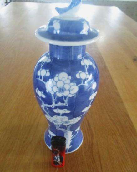For Fangsa only -  vintage/antique blue and white Chinese Prunus jar with double blue ring on base