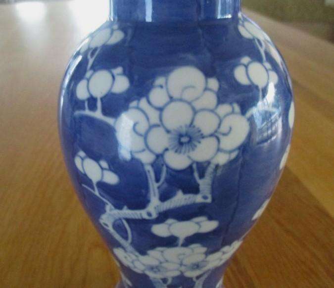 For Fangsa only -  vintage/antique blue and white Chinese Prunus jar with double blue ring on base