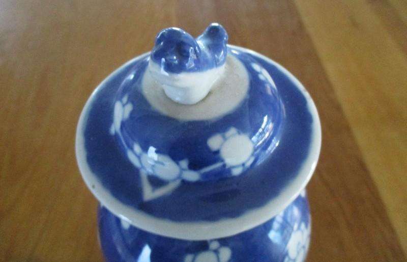 For Fangsa only -  vintage/antique blue and white Chinese Prunus jar with double blue ring on base