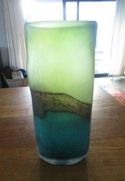 Awesome tall Art Glass vase with oceanic hues