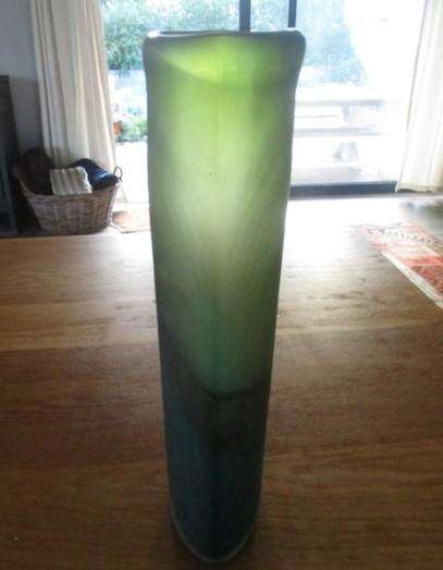 Awesome tall Art Glass vase with oceanic hues