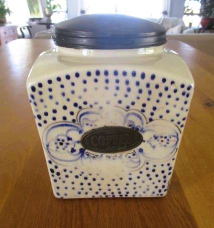A large old vintage hand painted coffee jar made in India