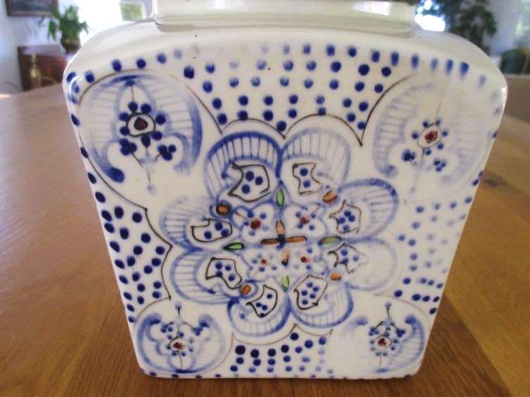 A large old vintage hand painted coffee jar made in India