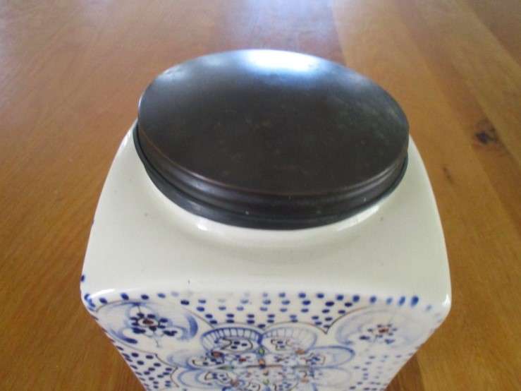 A large old vintage hand painted coffee jar made in India