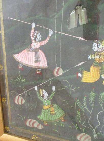 Large vintage/antique Indo-Persian Mughal painting - Maharajah Tiger Hunt (ignore reflections)