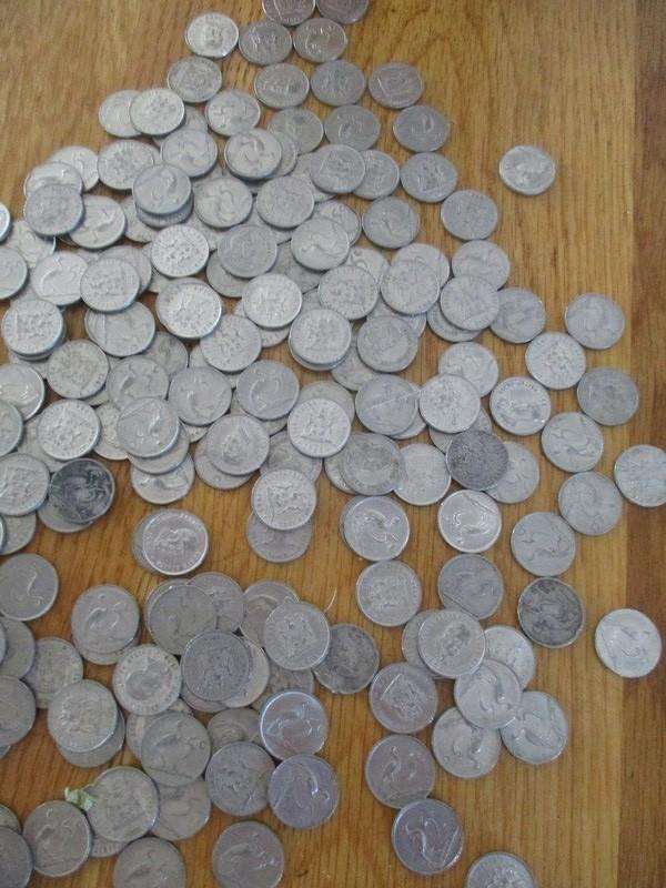 Old tea tin containing over 1000 old South African 1/2c coins (Plus 5 cents, 2 cents and 1 cents)