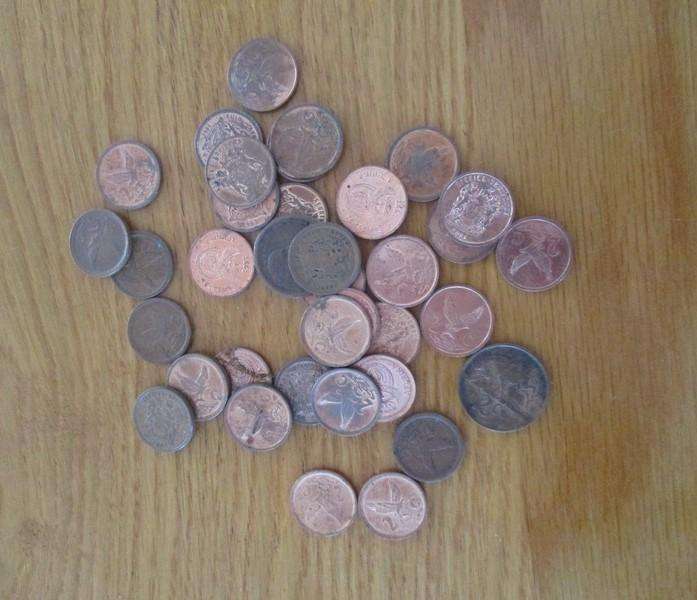 Old tea tin containing over 1000 old South African 1/2c coins (Plus 5 cents, 2 cents and 1 cents)