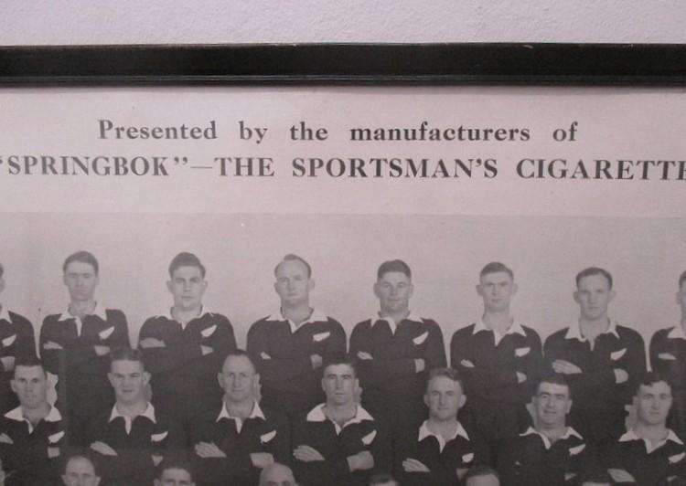 Vintage photo print of the 1949 "All Blacks" Rugby Touring Team presented by "Springbok" cigarettes