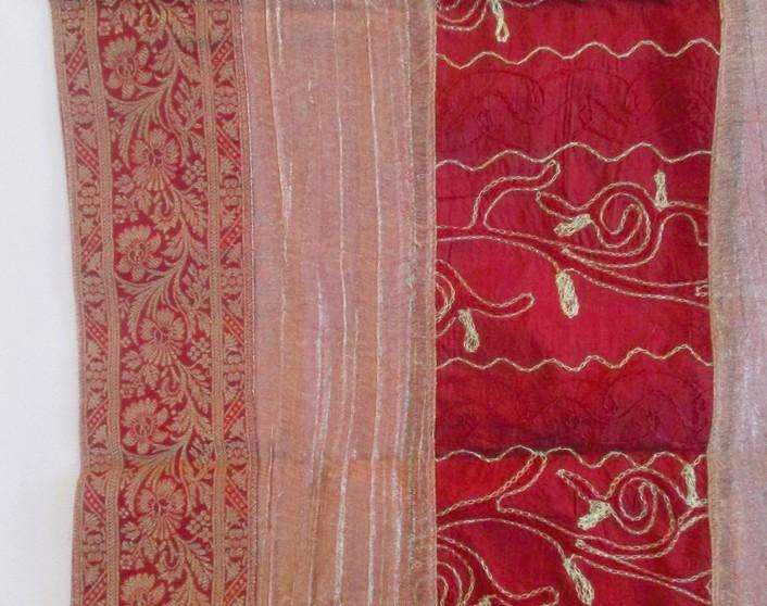 A good quality embroidered and lined wine red and gold cloth/runner made in India