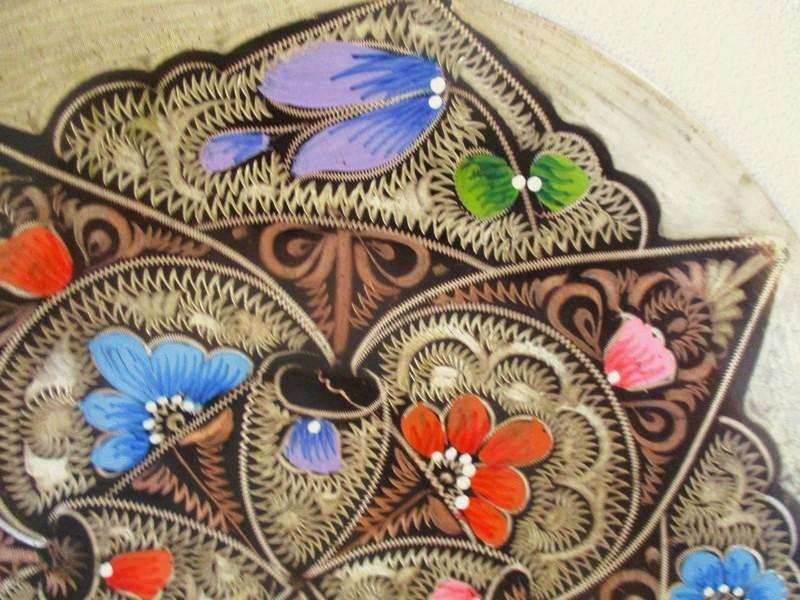 Gorgeous hand enamelled Turkish copper plate with intricate central mandalla