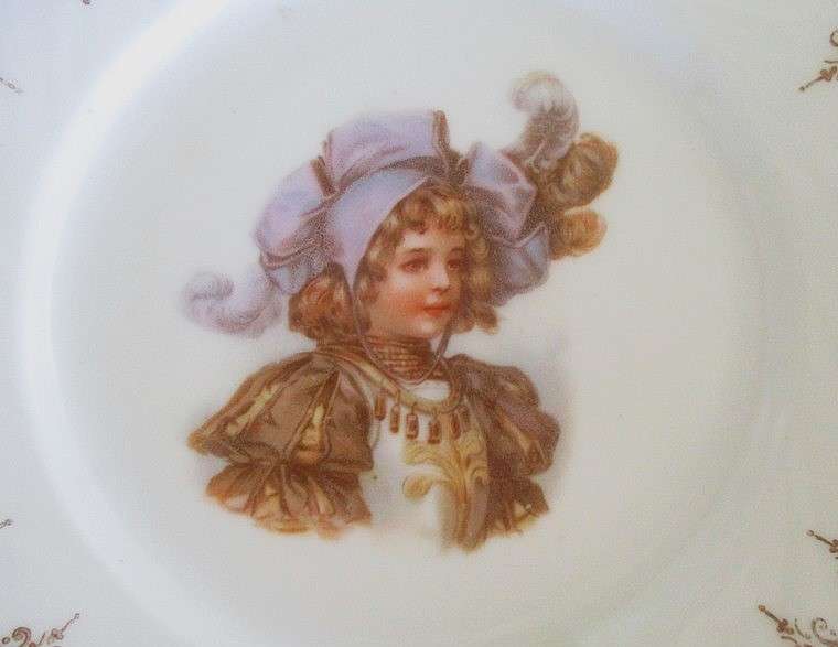 1. Two vintage porcelain display plates of two Victorian young ladies - with hangers