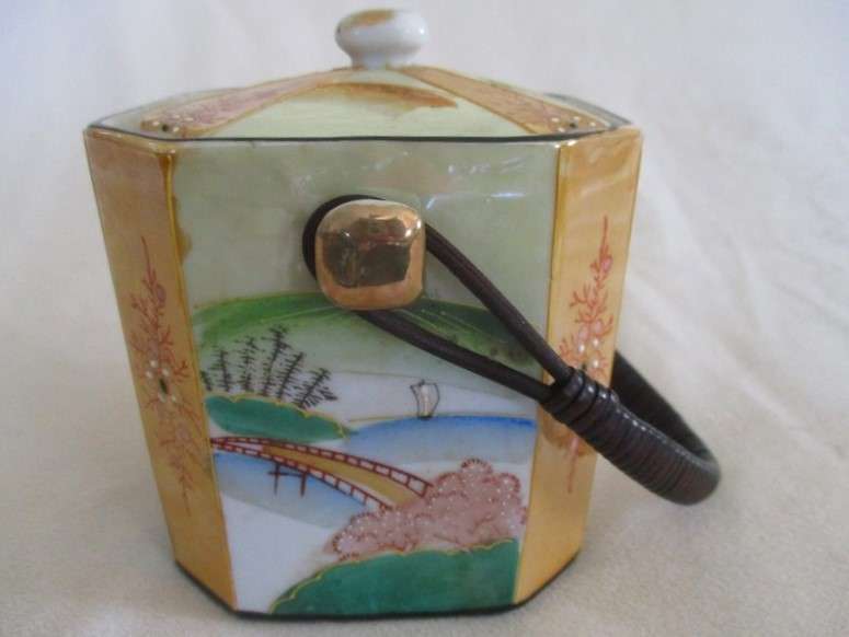 Vintage Japanese porcelain biscuit barrel